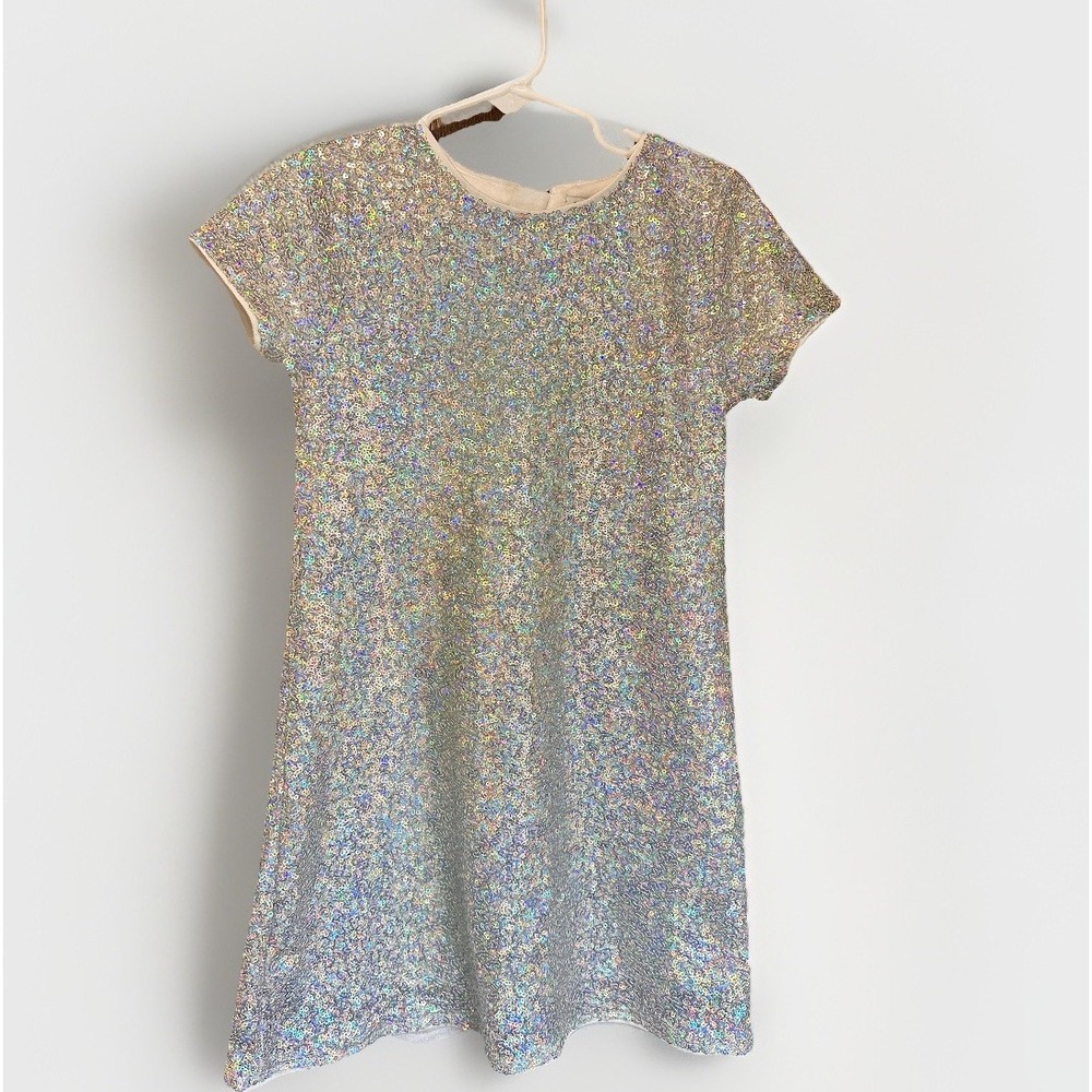 Calvin Klein Big Girls' Short Sleeve Lined Silver Sequin Dress Size 5T